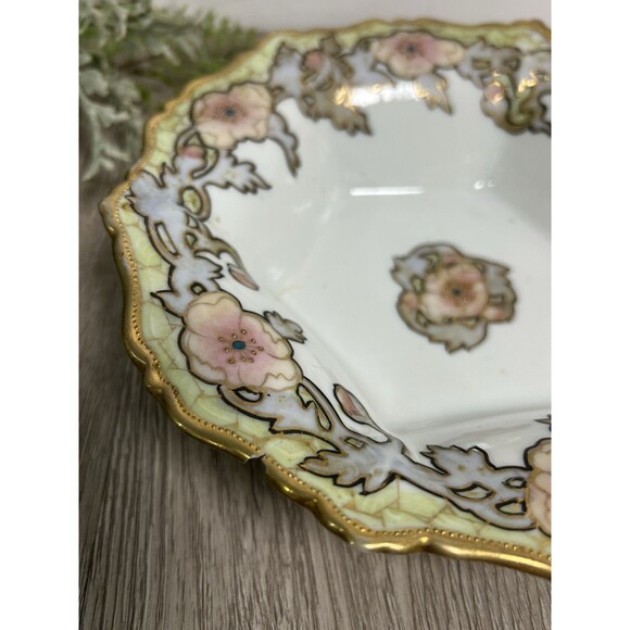 Antique Nippon Morimura Hand Painted Serving Bowl Pink Floral Gold Trim CHIP - Picture 4 of 8